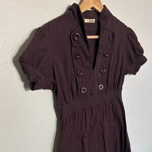 Women's Size S Be Bop Y2K Brown Made in USA Button Detail Dress Puff Sleeve